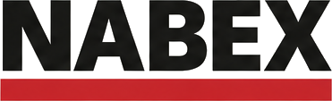 Nové logo NABEX: hrubý čierny nápis nad rovnou červenou čiarou