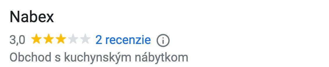Mapy Google: Nabex s hodnotením 3,0 z 2 recenzií